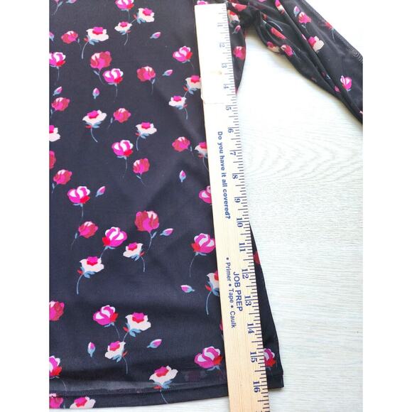 Top/Turtleneck Blouse-Popsugar-Black-Roses-Sheer-Lining-Long Sleeve-SIZE XL - Picture 12 of 13